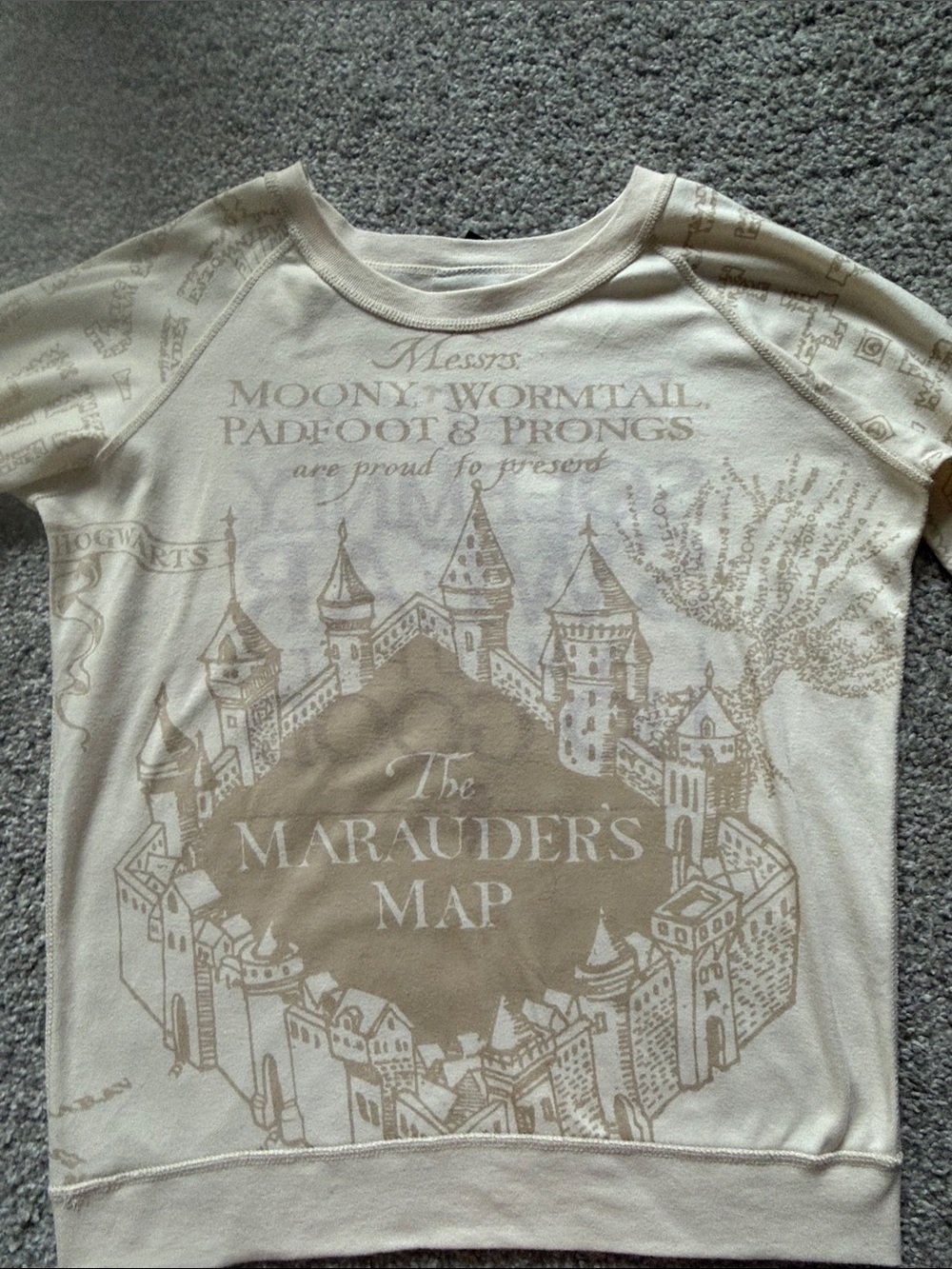 Official Harry Potter Marauders Map Sweatshirt Cream Size S Hidden Graphic - Picture 6 of 7